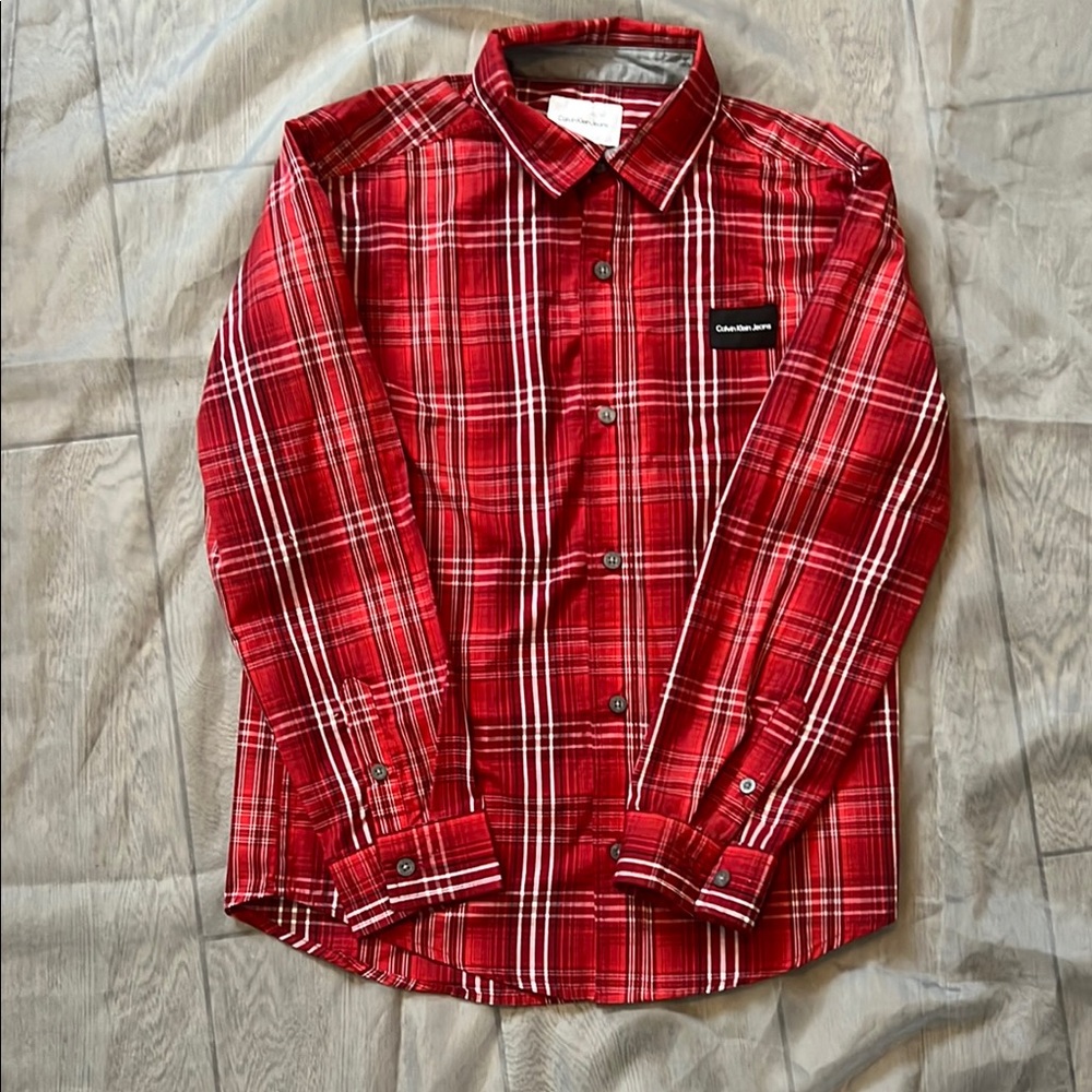 Calvin Klein Men's Red Plaid Shirt